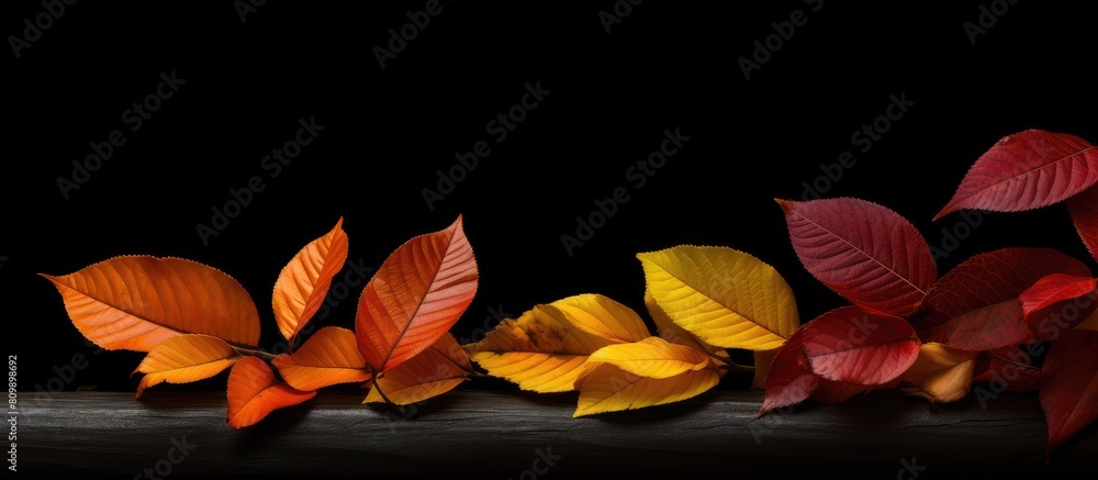 Poster A vibrant scene of autumn leaves against a dark backdrop creating a striking contrast and providing ample copy space for the image