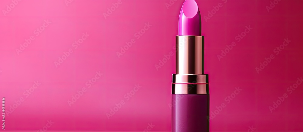 Poster a trendy lipstick showcasing its style against a vibrant pink backdrop with ample copy space for you