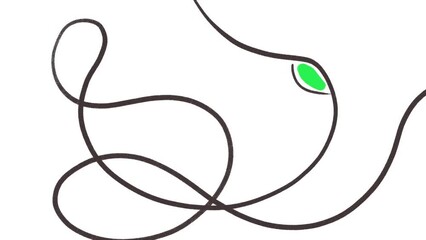 Lines change quickly on the screen, forming bulges and curving shapes. These objects have a green spot.