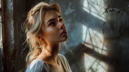 Obraz premium Woman standing in front of a window