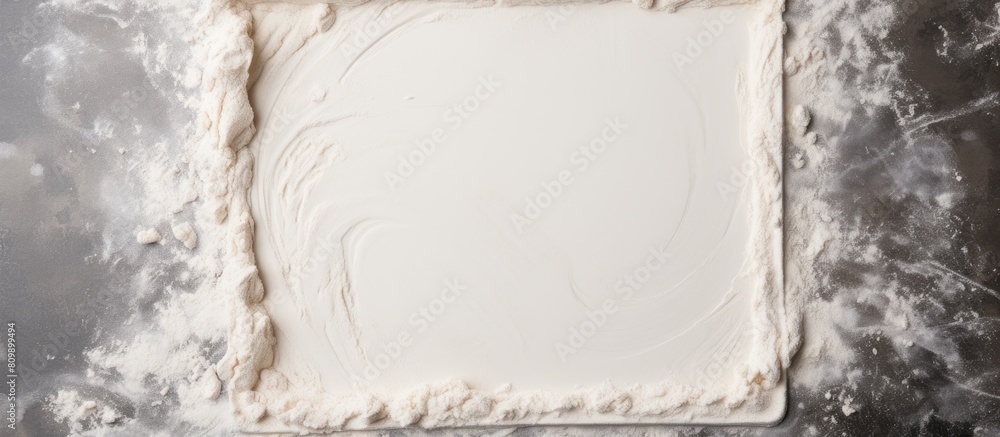 Aufkleber Top view of a square frame crafted from flour on a gray backdrop with ample room for text in the copy space image