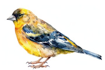 American goldfinch,  Pastel-colored, in hand-drawn style, watercolor, isolated on white background