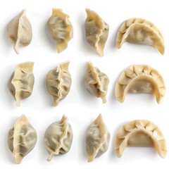 Raw Dumplings Set Isolated, Uncooked Ravioli, Gyoza, Dim Sum, Jiaozi, Pelmeni, Momo, Tortellini