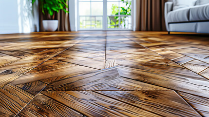 Vintage Herringbone Parquet Flooring, Textured Wooden Surface with Rich Patterns, Elegant Interior Design Element