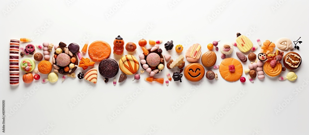 Aufkleber a bird s eye view image of halloween themed candies including finger shaped sweets brain shaped trea