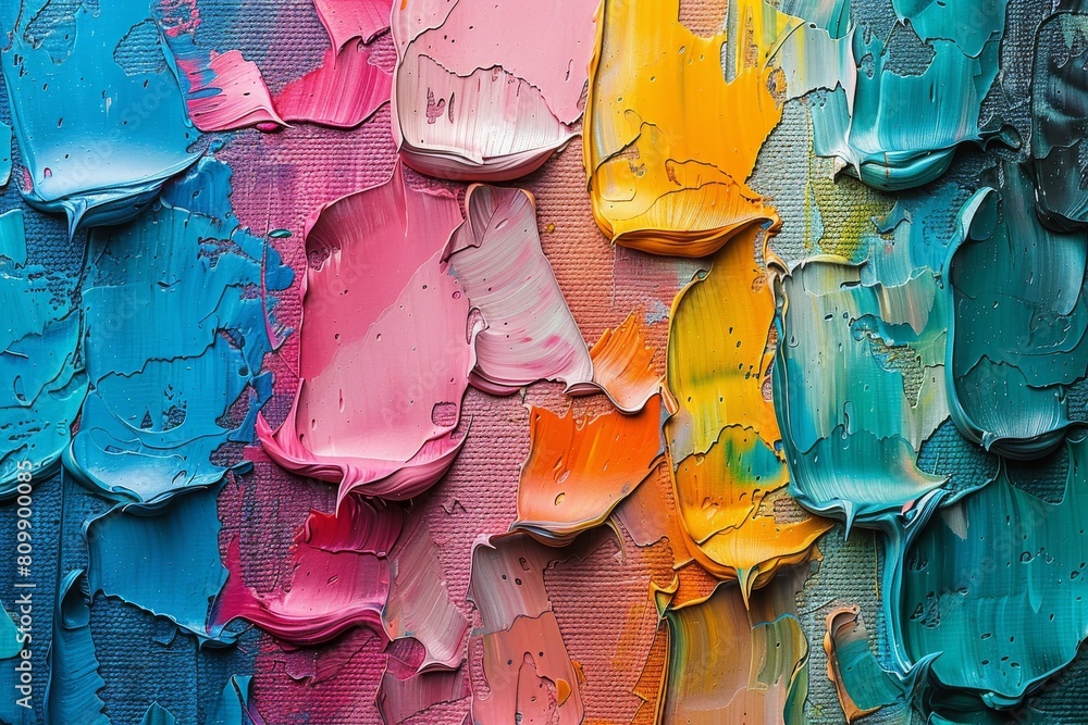 Poster vivid texture and colors of oil paint are displayed in an abstract pattern on canvas, with a variety