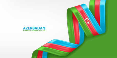 Azerbaijan 3D ribbon flag. Bent waving 3D flag in colors of the Azerbaijan national flag. National flag background design.