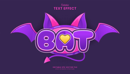 decorative cute bat wings editable text effect vector design