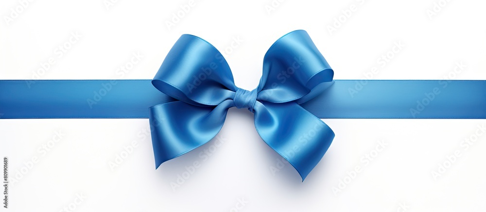 Poster a blue gift ribbon with a parallel ribbon forming a bow on a white background the image has copy spa