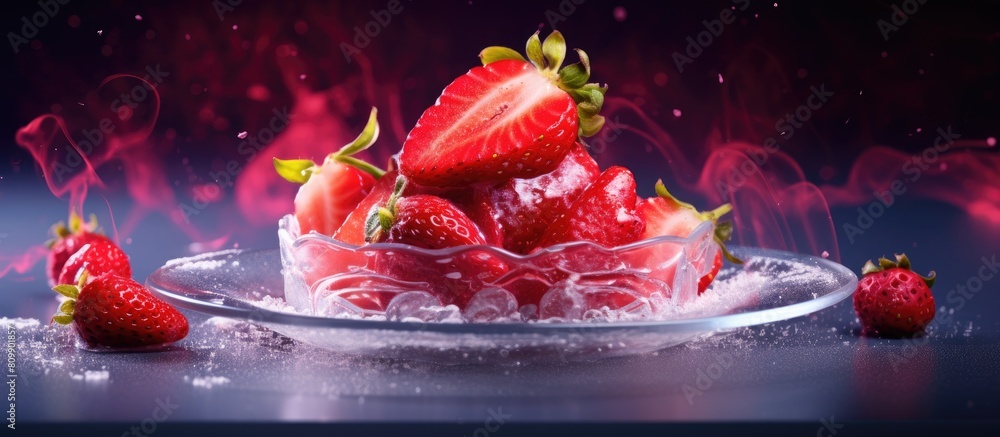 Aufkleber A dish with frozen strawberries displayed on it creating a colorful and appetizing copy space image