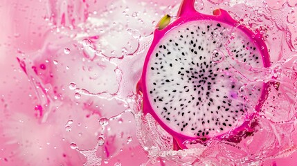 Dynamic photo of sliced dragon fruit in water