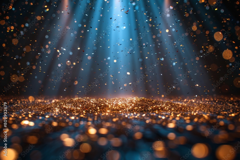 Aufkleber this captivating image features a mesmerizing array of blue and golden bokeh lights, giving an allur