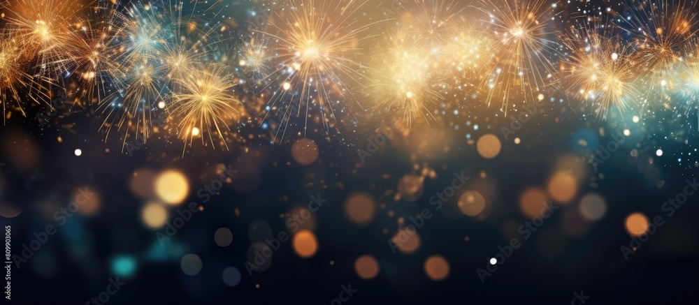Fototapete an abstract holiday background featuring blurred fireworks at new year with copy space for customiza