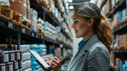 Asia female manager Supervisor is working in warehouse