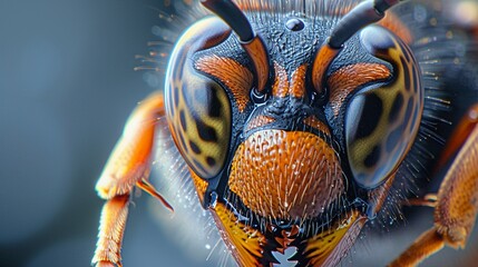 The closeup of a wasps head reveals its sleek profile and powerful mandibles, high resolution DSLR