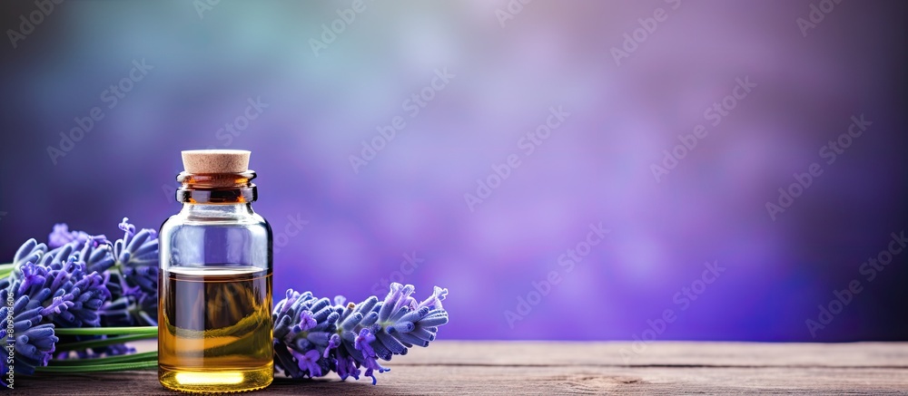 Aufkleber a relaxing lavender essential oil with its soothing aroma captured on a beautiful blue textured wood
