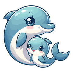 Cute mother dolphin with baby vector