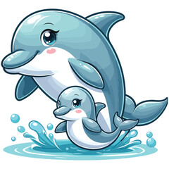 Fototapeta premium Cute mother dolphin with baby vector