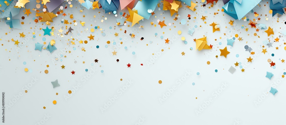 Poster Abstract geometric paper background with confetti creating a festive concept Great for showcasing your design Copy space image available