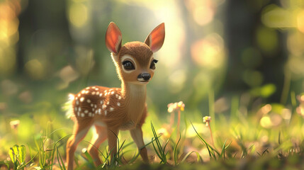 Fototapeta premium A cute baby deer in the forest