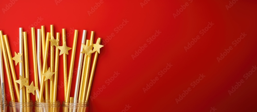 Poster festive new year s background with a paper straw for a christmas party copy space image
