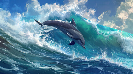 Obraz premium Dolphin jumping out of water