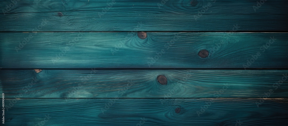 Aufkleber an unevenly colored wooden board in a dark blue green shade creating an abstract background for the 