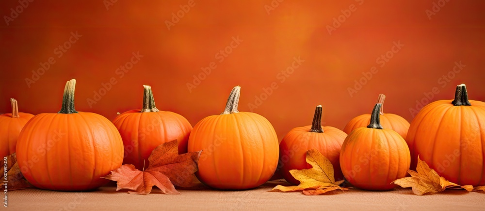 Aufkleber fall themed background with pumpkins and maple leaves providing ample space for additional content e