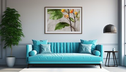 Modern inviting Art Living Room Mockup, living room interior poster frame mockup
