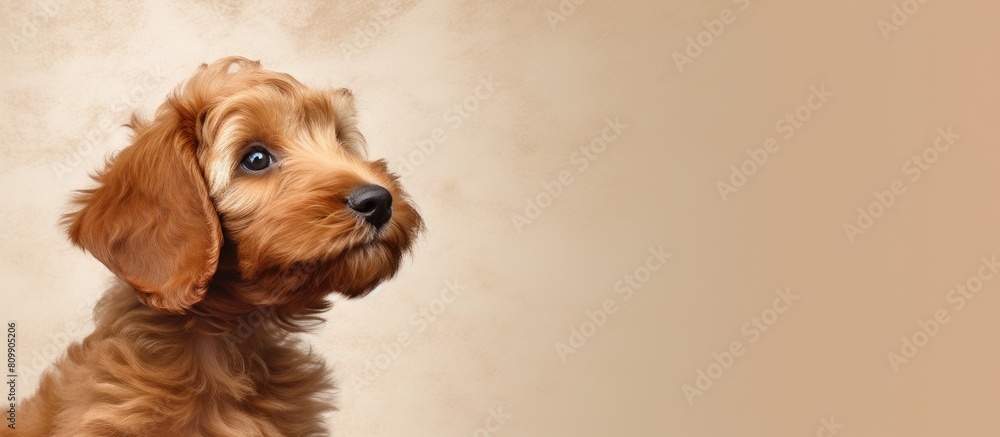 Sticker A labradoodle puppy gazes upward in search of something creating the perfect copy space image