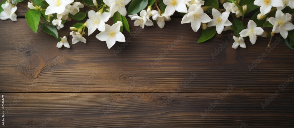 Aufkleber a copy space image of jasmine tea adorned with fragrant jasmine flowers set against a rustic wooden 
