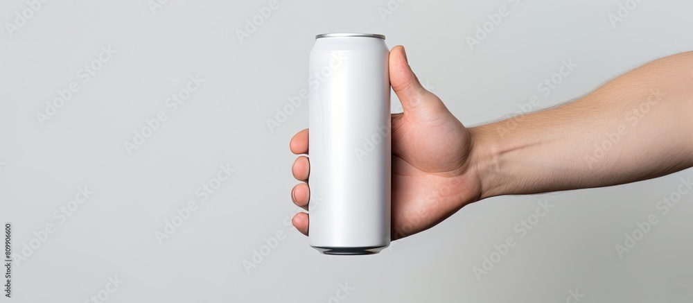 Aufkleber a man is holding a white aluminum can with a clipping path creating a perfect copy space image
