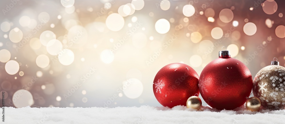 Aufkleber this copy space image features a festive christmas background with snow beautiful christmas balls an