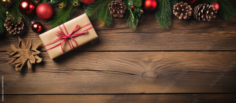 Aufkleber top view image of a christmas greeting card featuring a beautifully arranged present box gifts fir t