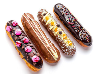 Four different types of donuts with various toppings