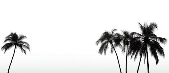 A silhouette of a palm tree is seen on a white background creating a visually appealing image with plenty of room for additional content