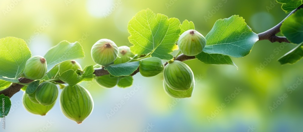 Aufkleber a blurred background provides copy space for an image of a branch adorned with fresh green figs