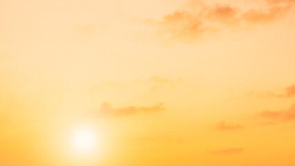 Sunset sky in the evening with Sun and Orange, Yellow sunlight, Golden hour horizon sky background in summer