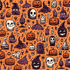 halloween, pumpkin, vector, illustration, bat, set, ghost, cat, holiday, cartoon, autumn, icon, monster, witch, skull, spooky, design, orange, horror, scary, hat, october, symbol, pattern, spider