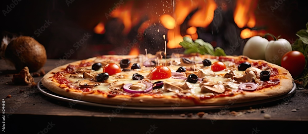 Poster a mouthwatering piping hot pizza is prepared to be devoured a delectable copy space image for the me