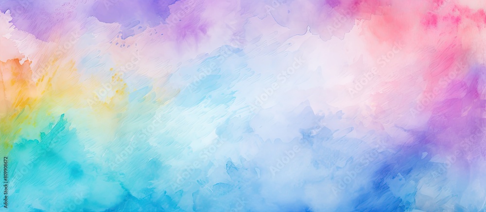 Poster Abstract watercolor background with vibrant colors of the rainbow on a wet watercolor paper texture The multicolored watercolor stains create an abstract colorful pattern perfect for a copy space ima