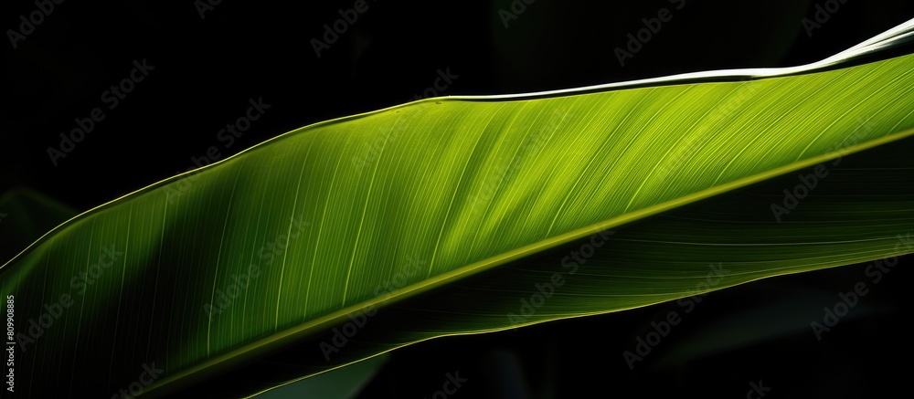 Poster The image shows the silhouette of a banana leaf positioned in a close up shot with copy space