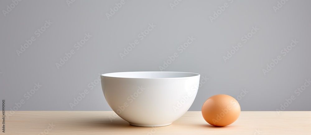 Poster a white bowl filled with a fresh raw egg creating a simple yet striking image with plenty of copy sp