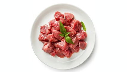 Create an image of a cat dish that consists of juicy rabbit, turkey and goose meat, gently cooked and minced. The visualization should focus on the appetizing appearance of the meat 