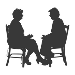 Silhouette elderly women and elderly women were sitting while talking black color only