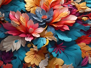 high quality, 8K Ultra HD, vivid colorful, Seamless patterns, fabric art, Art station, stary night many colorful detailed Design combining flower and leaf, splash arts, aesthetic Generative AI