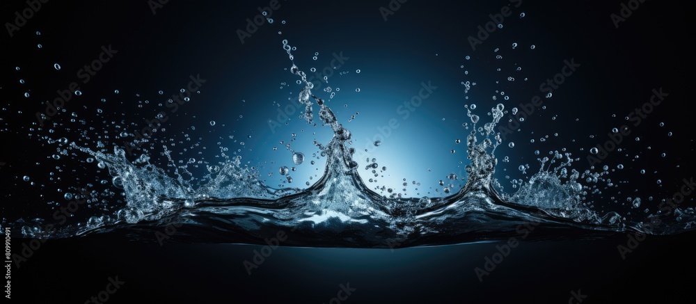 Poster a copy space image showcases refreshing blue water droplets splashing onto a black backdrop symboliz