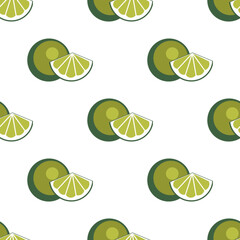 seamless pattern of limes whole and slices on a white background hand-drawn