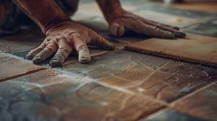 Skilled Hands Carefully Laying Ceramic Tiles for a Refined and Contemporary Home Renovation