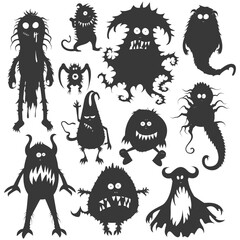 Silhouette funny monsters collection set black color only
